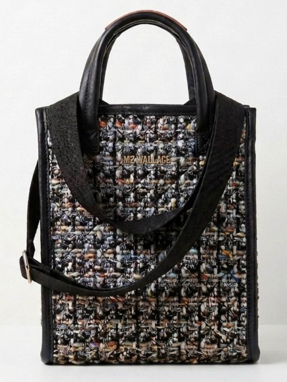 MZ Wallace Tweed Mini Tote Bag in Black Multi